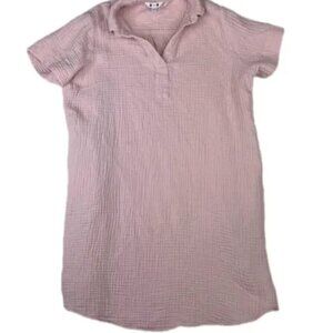 Three Dots Double Gauze Cotton Shirt Dress Petal Pink Size Medium